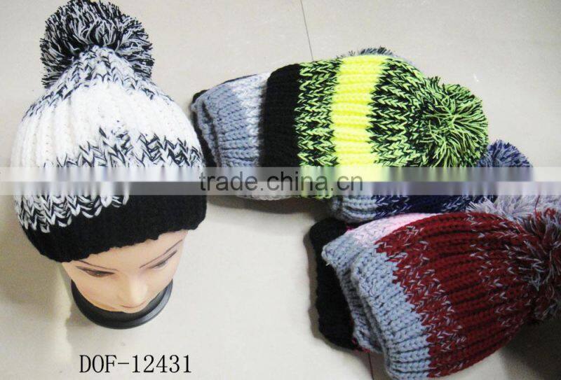 Fashion most popular 100%acrylic crochet knitted stripe hot cap for winter in stock now!