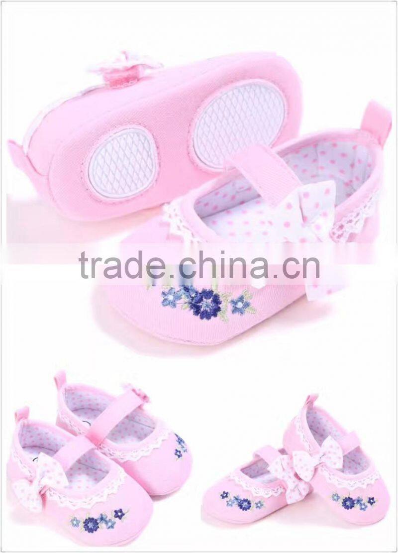 2017infant baby girls soft bottom shoe lace appliqued flower toddler anti-slip shoes