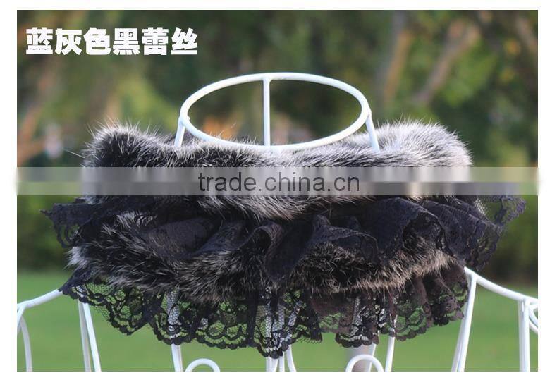Lace real Fur Collar Scarf Coat Warm Wrap Fake Neck Ring Winter Fox Rabbit Fur Cape Clothing Accessory Shawl Scarves