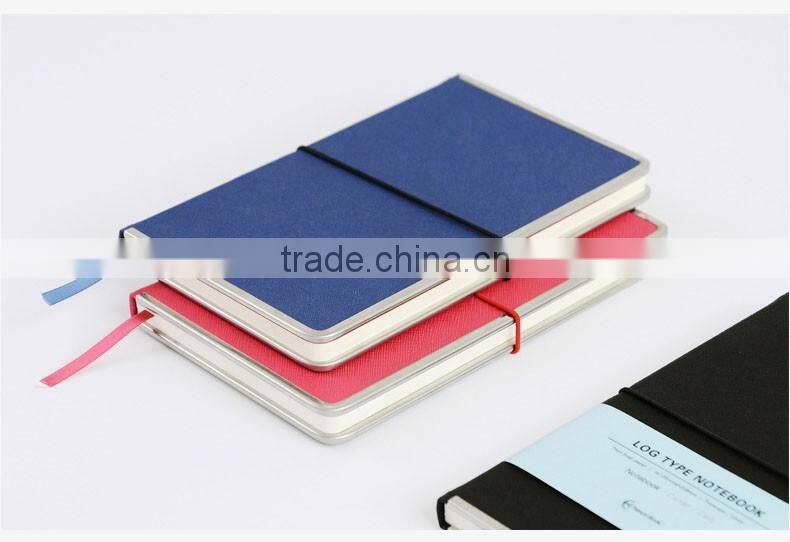 A5 Faux leather cover notebook customizable hardcover office notebook metal lipping notebook with band