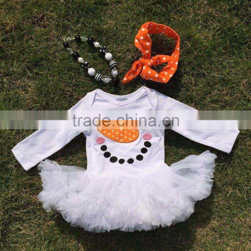 baby clothes winter boutique smiling face baby rompers white tutu dress long-sleeve girls matching necklace and bow jump suits