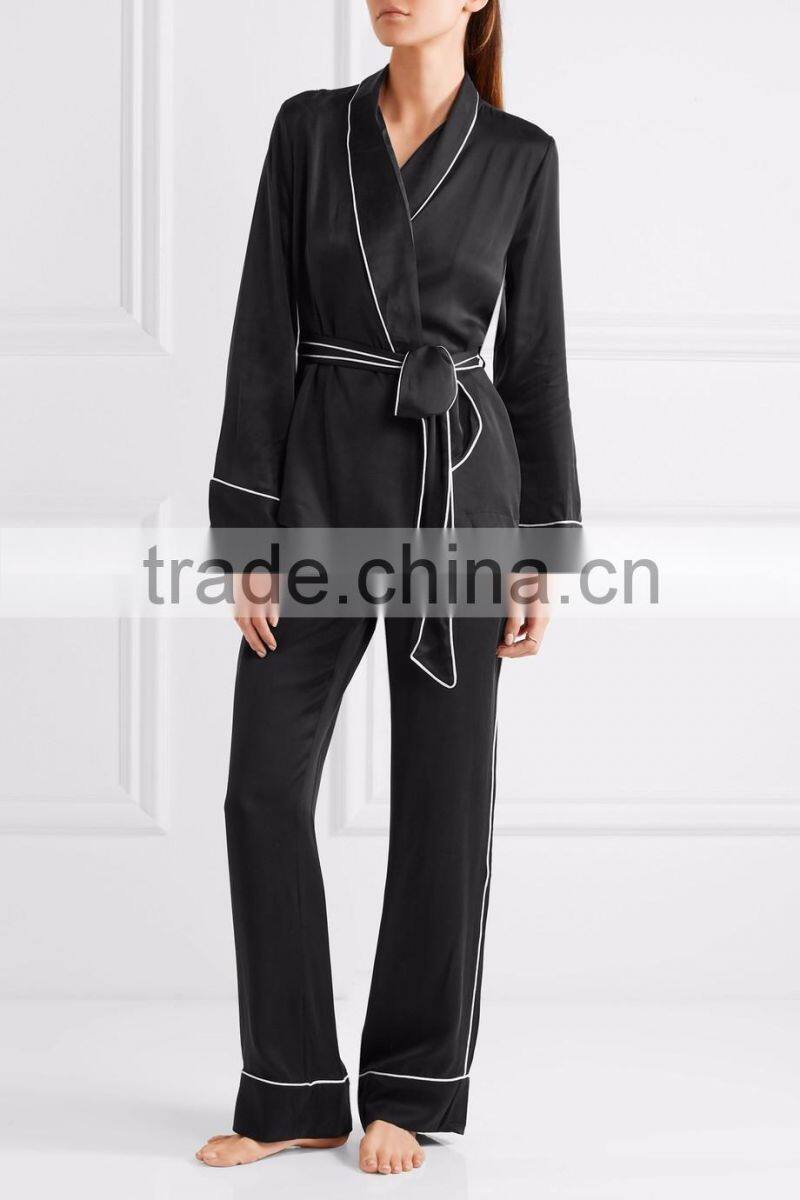 washed silk women long sleeve matching family pajamas set elegant with waistband sets