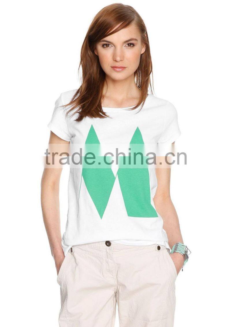 Women100% cotton 160g,180g Casualshort sleeve rounded hem T-shirt with geometry printing
