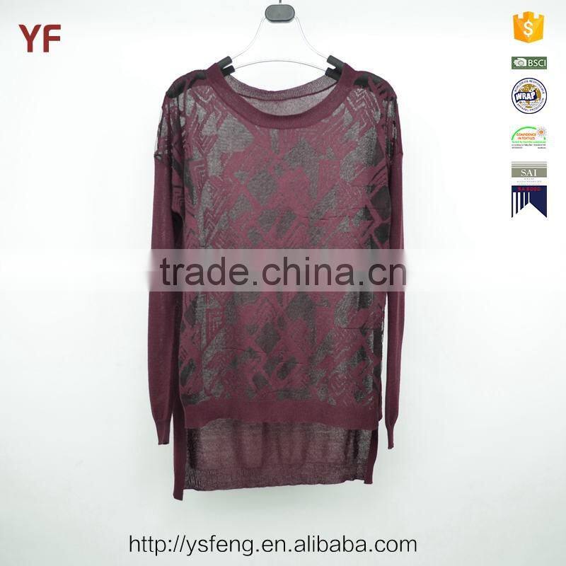 2015 New Fashion Design Short Front Long Back Women Knitted Fancy Sweater