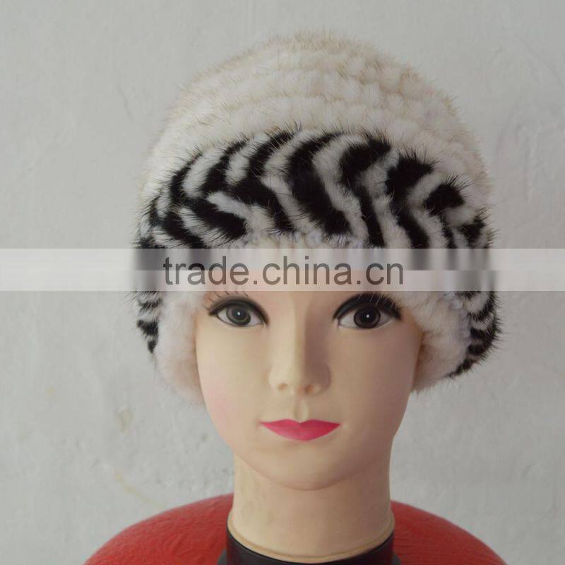 SJ922-06 Stock Beautiful Yarn Knit Mink Fur Hats
