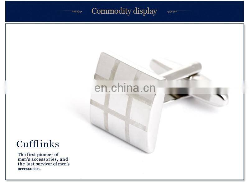 High Quality Grey Plaid Square Men Shirt Silver Cufflinks