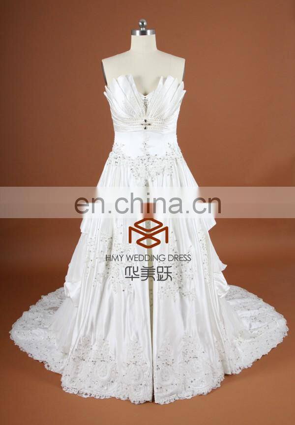 New Style SHMY-W0075 Satin Layered Beaded Ruffled Strapless Wedding Dress 2017