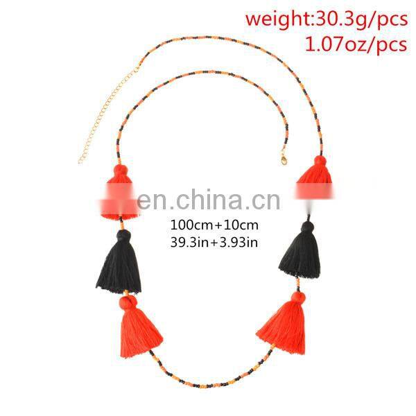 Boho Womens Colorful Long Tassels Pendant Beads Chain Necklace