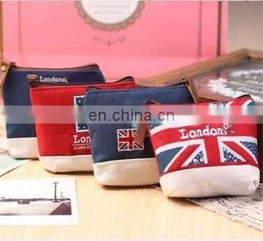 Unisex Cheapest Canvas Cartoon England Style Retro Small Coin Change Purse Lady Mini Coin Wallet Key Car Pouch Little Money Bag