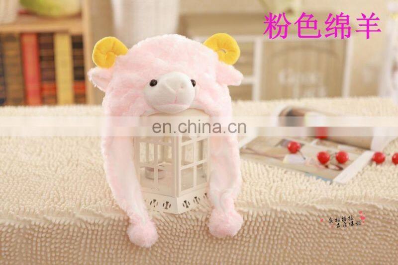 lovely plush animal design head hat white rabbit plush winter hat for kids with long ears