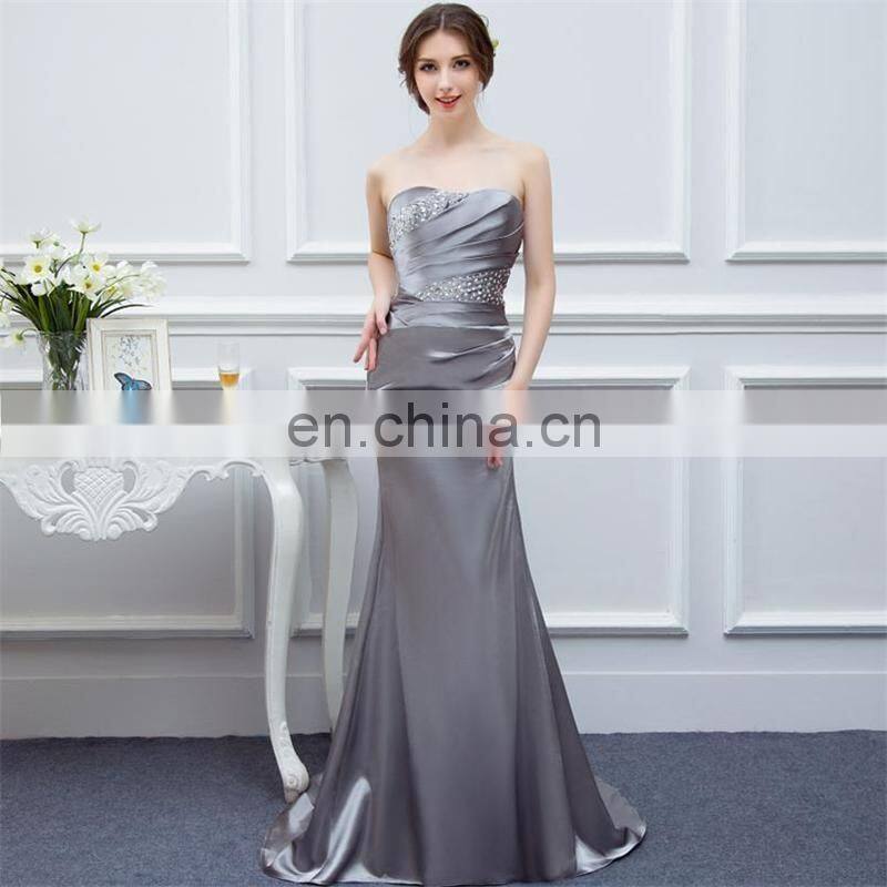 Silver Gray Bridesmaid Dresses Long Silk Satin Mermaid Shining Crystals Beaded Cheap Brides Maid Of Honor Real Photos Free Ship