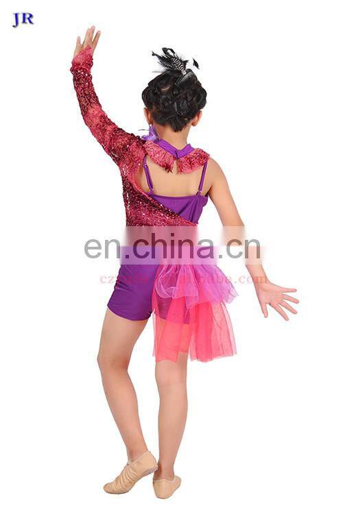 Competition New designed chic shiny children jazz dance costume set with flower accessory ET-030#