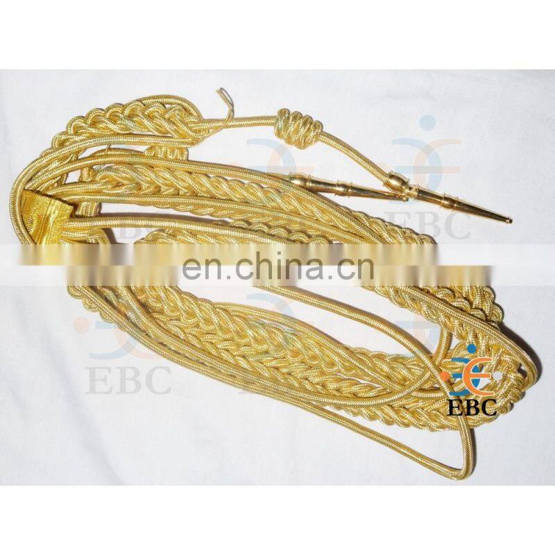 Military Aiguillette, Gold Wire Military Double Tip Uniform Aiguillette, navy Aiguillette Lanyard, Shoulder Cord