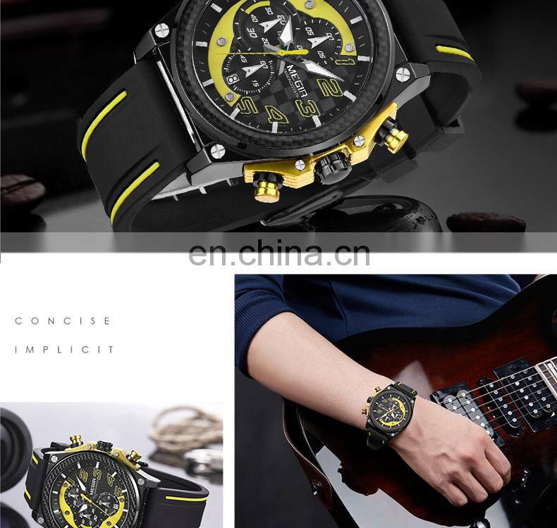 Chinese Wholesale MEGIR 2051 Original Brand Watch Fashion Military Big Dials Silicone Strap Sport Watches