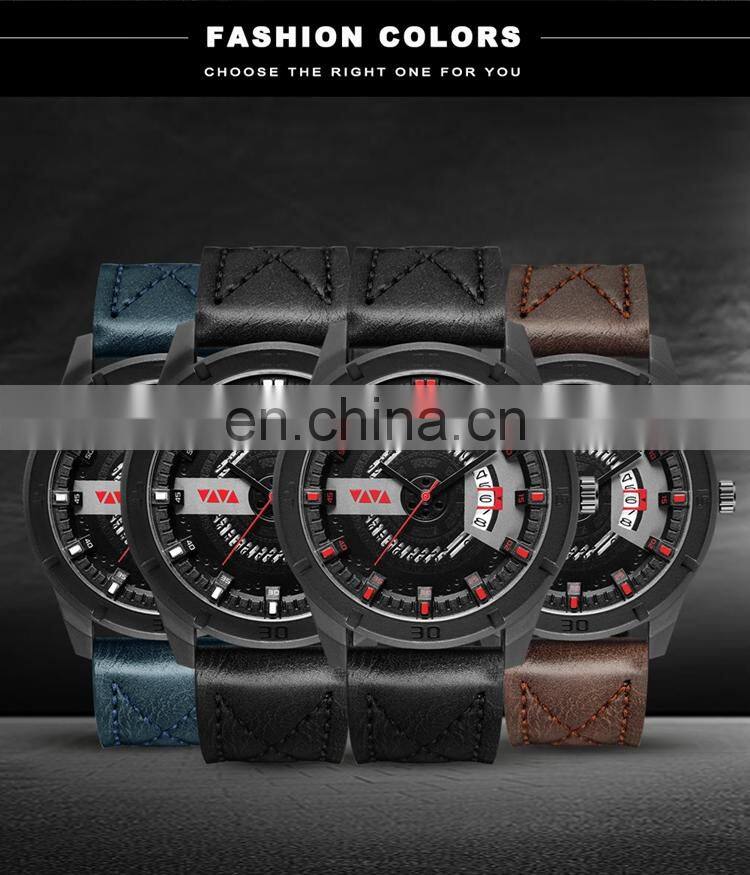 VAVA VOOM VA-201 Simple Leather Strap Calendar Auto Date Cheap Hand Watch Analog Display Quartz Watch For Men