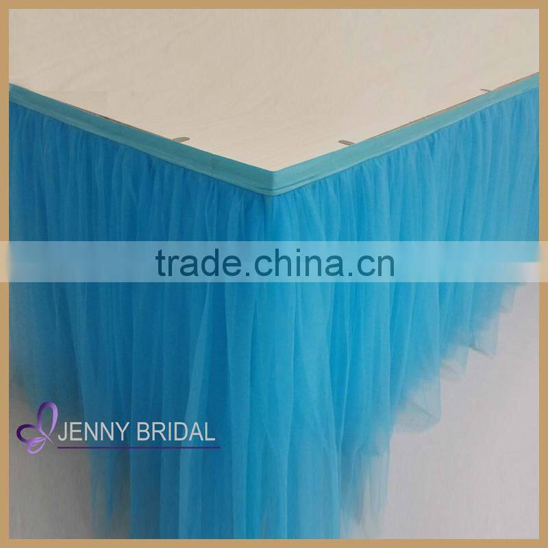 TS091#611 wholesale wedding table skirting designs blue tulle table skirt