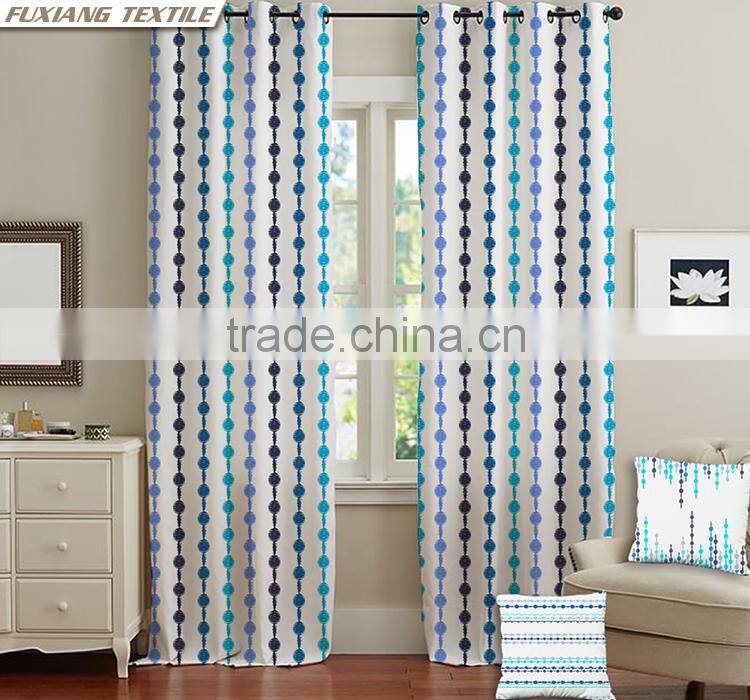 Faux Linen Bead Curtain Pattern Printed Bedroom Window Curtains