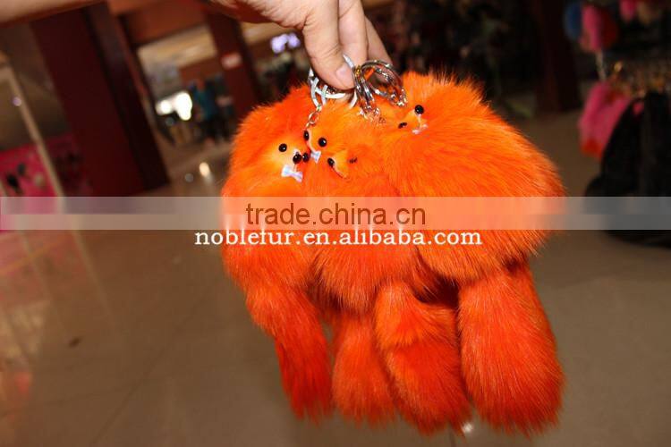New Arrival White Small Fox Fur Keychain For Mobile Natural Real Fox Fur