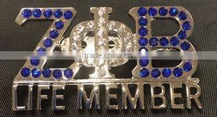 rhinestone crystal brooch Zeta Phi Beta LIFE MEMBER lapel pin