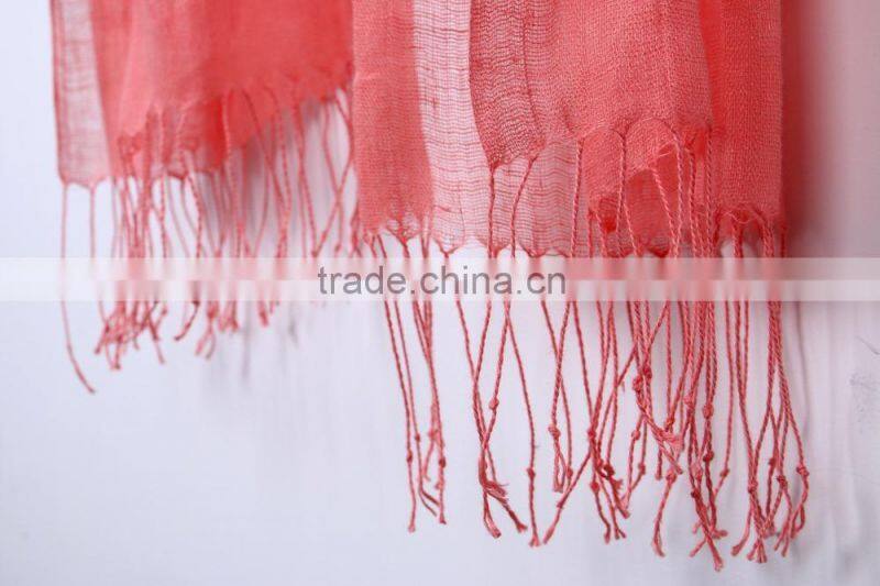 Custom Japan Fashion Women Solid Color Tassel Cotton Linen Pashmina Scarfs