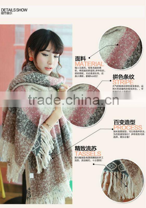 Tassel Striped Mohair Women Winter Scarf