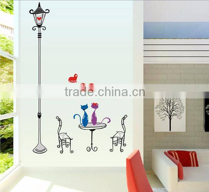 Home Decal Happy Cats in Love Lamp Pole Room Decal Art Wall Stickers Living Room Bedroom Art Picture DIY Mural Decoration