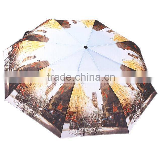 Popular oil painting sun/rain automatic umbrella