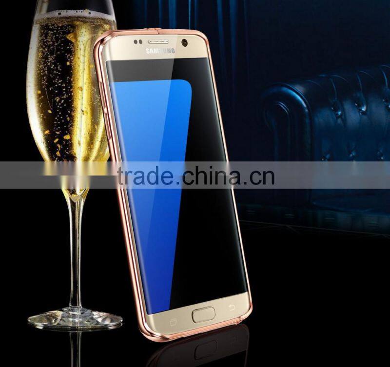 KXX Gold Series Stainless steel Bumper with Acrylic backplaneck Case for Samsung S7 edge Luxury Mirror Back Stand Case MT-5580