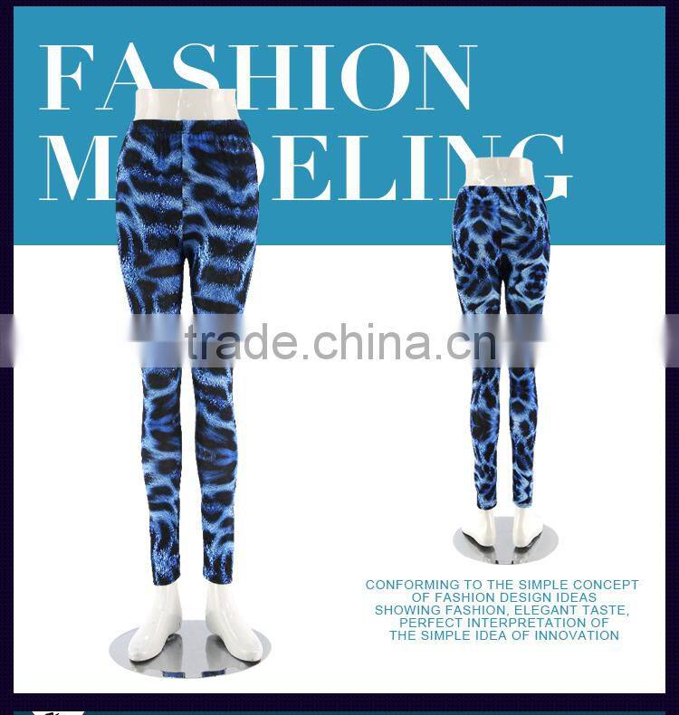 2016 Latest design blue Cheetah print good elasticity sexy leggings