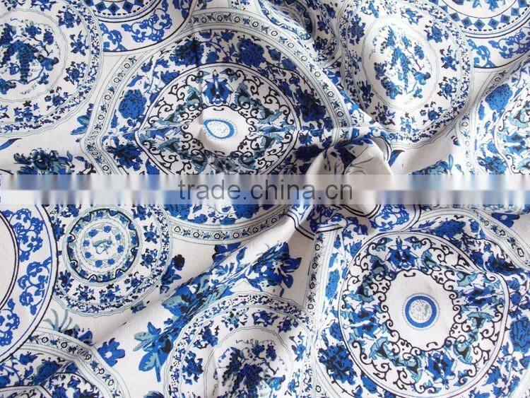 Chinese style blue and white porcelain imitation batik print cotton/linen cloth tablecloths curtain sofa fabric