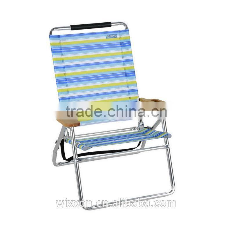 Wooden Armrests Shoulder Straps Folding Beach Chair With Sunshade