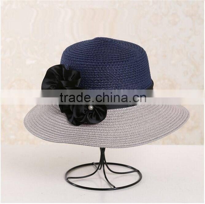 QXSH0029 Summer flower ribbon beach hat New patchwork straw hat Fedora Bucket