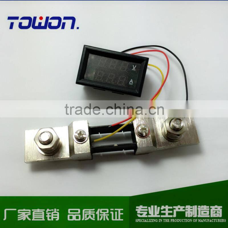Mini 2in1 0.28" DC 0-100V/200A Red Blue LED Voltage Current Monitor Meter YB27-VA Voltmeter Amperemeter With Resistive Shunt