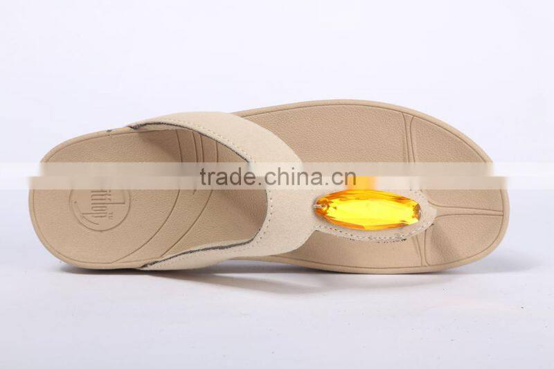 2014 trendy women flip flops gold crystal suede