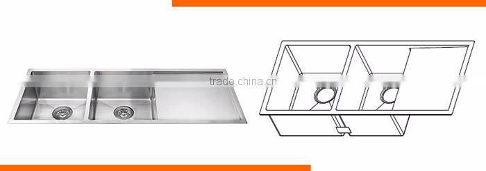 Customized hote without faucet double bowl drainboard undermount commercial stainless steel sink