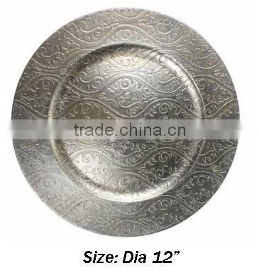 Designer silver charger plate, charger tray, designer charger plate