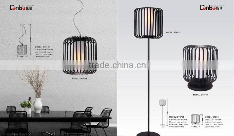best price pendant lamp hot sale black iron cage white fabric inner shade indoor fancy restaurant hanging light from Guzhen