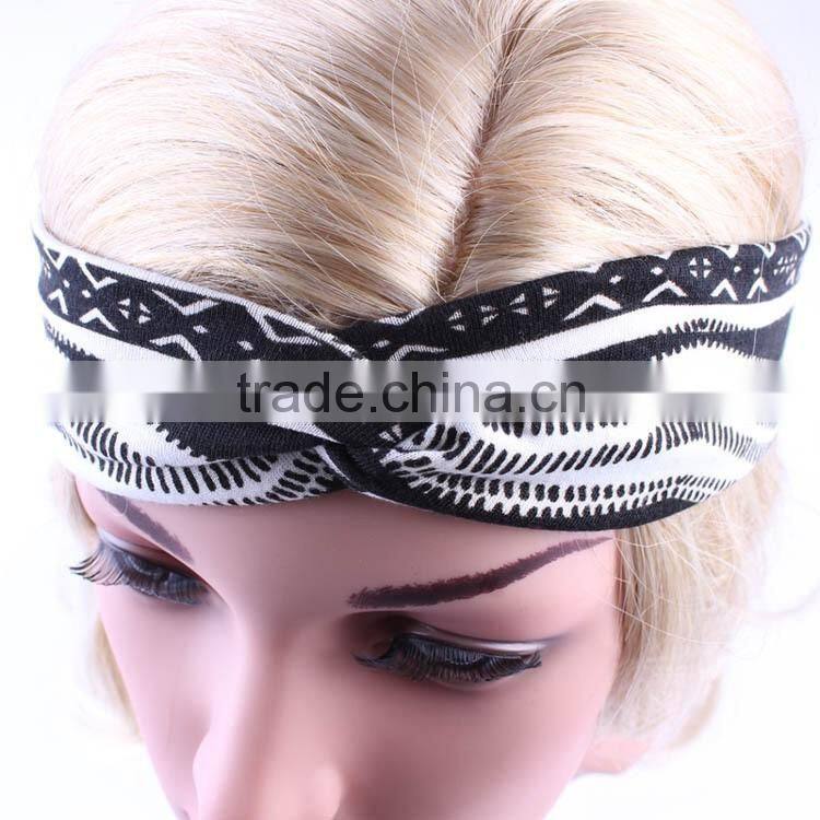 bohemian black white printing yoga sports head band