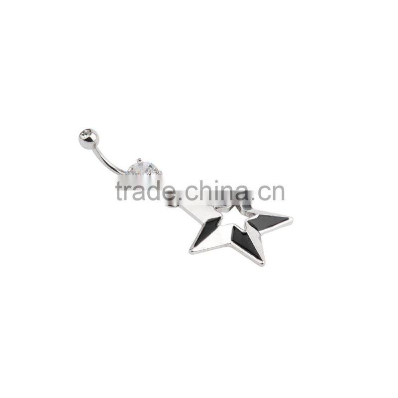 Sliver Plated Hollow Five-Pointed Star Dangle Belly Button Naval Ring.