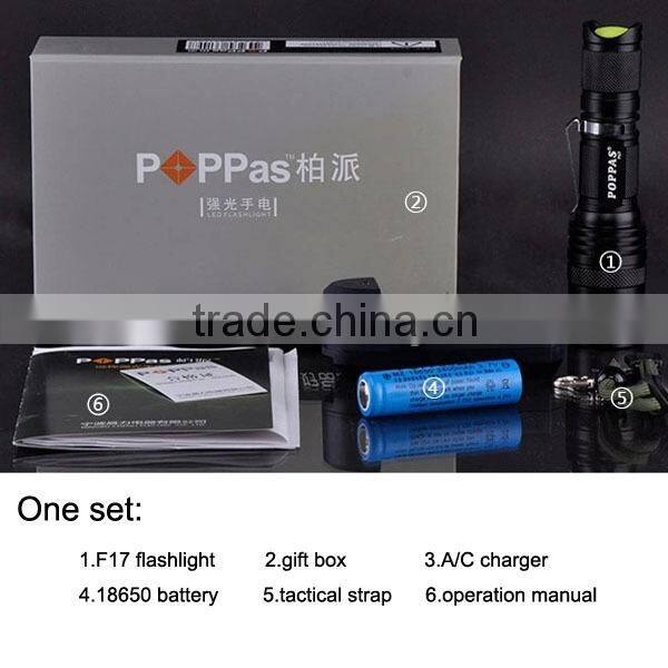 F17 XM-L T6 led Flashlight Torches for 18650 rechargeable battery flashlight hunting lights