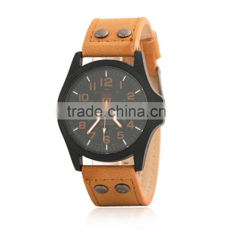 branded SOKI Brown Military Army Date Watch Mens Leather Band Wristwatch fashion china supplier
