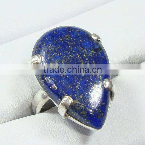 .925 Sterling Silver Blue Lapis Fashion Single Stone Finger Ring