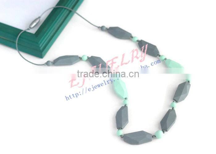 green&gray rectangular silicone teething beads necklace loose silicone beads silicone teething necklace wholesale TN069