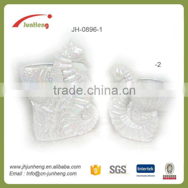 home & garden embossed glazed blue wholesale seahorse ceramic pots for flower