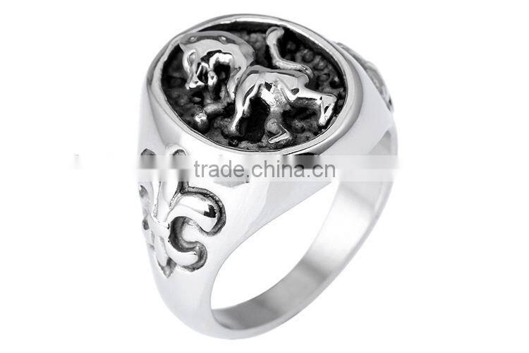KSTONE Wholesale High Quality Cool Vintage Lion Head Ring Jewelry cross 316L Stainless Steel Rings