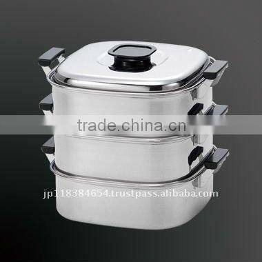 18/0 Stainless Steel Food Steamer Pot 3 Level 22cm Square