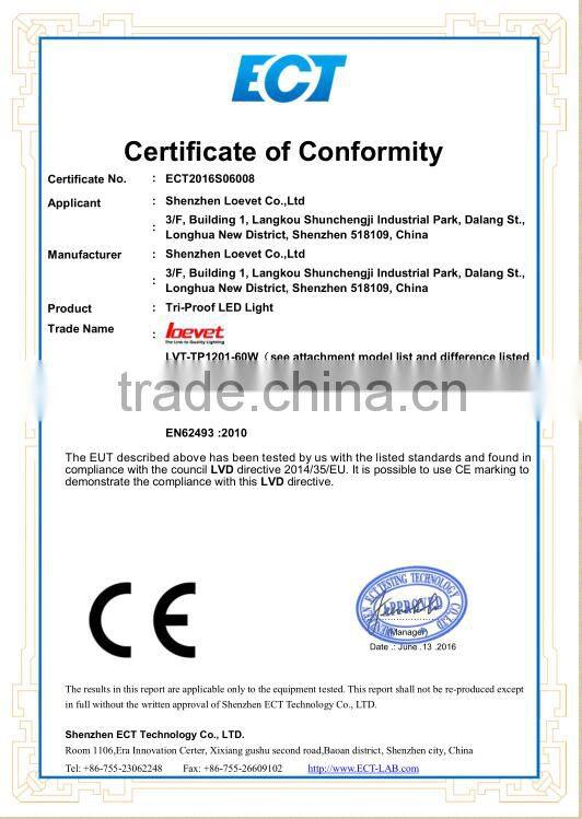 Loevet 24 hour work light1500mm 60w tri-proof light fixture