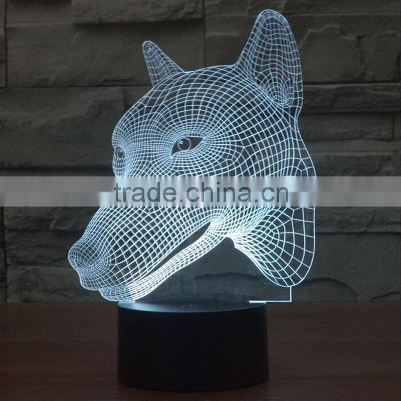 Creative Vision 3D Dog Head Shaped LED 7 Colors Flashing Touch Control Acrylic Night Light