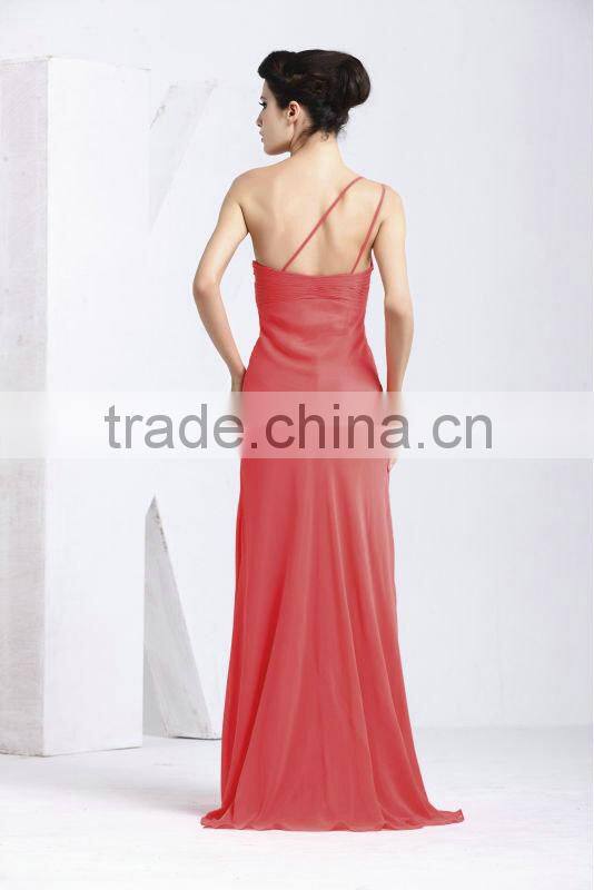 Sweetheart Ruffle Beaded One-shoulder Chiffon Ladies Party Wear Gown