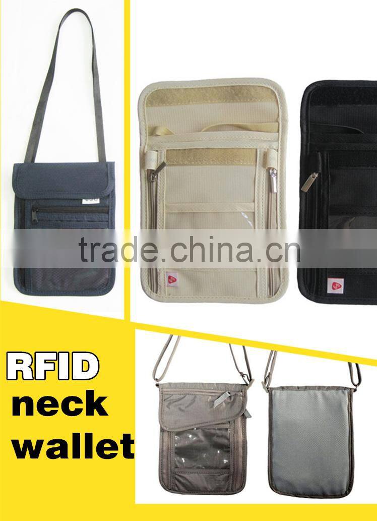 RFID blocking passport holder stash pouch money security travelling neck wallet
